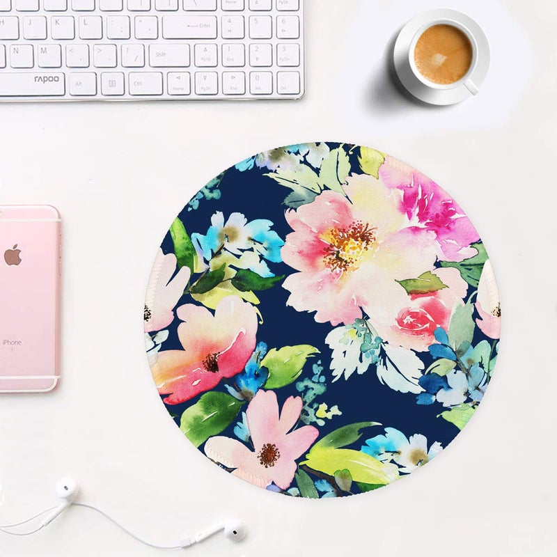 Auhoahsil Mouse Pad, Round Flowers Theme Anti-Slip Rubber Mousepad with Durable Stitched Edges for Gaming Office Laptop Computer Men Women Kids, Cute Custom Design, 8.7 x 8.7 in, Watercolor Daffodil - Image 2